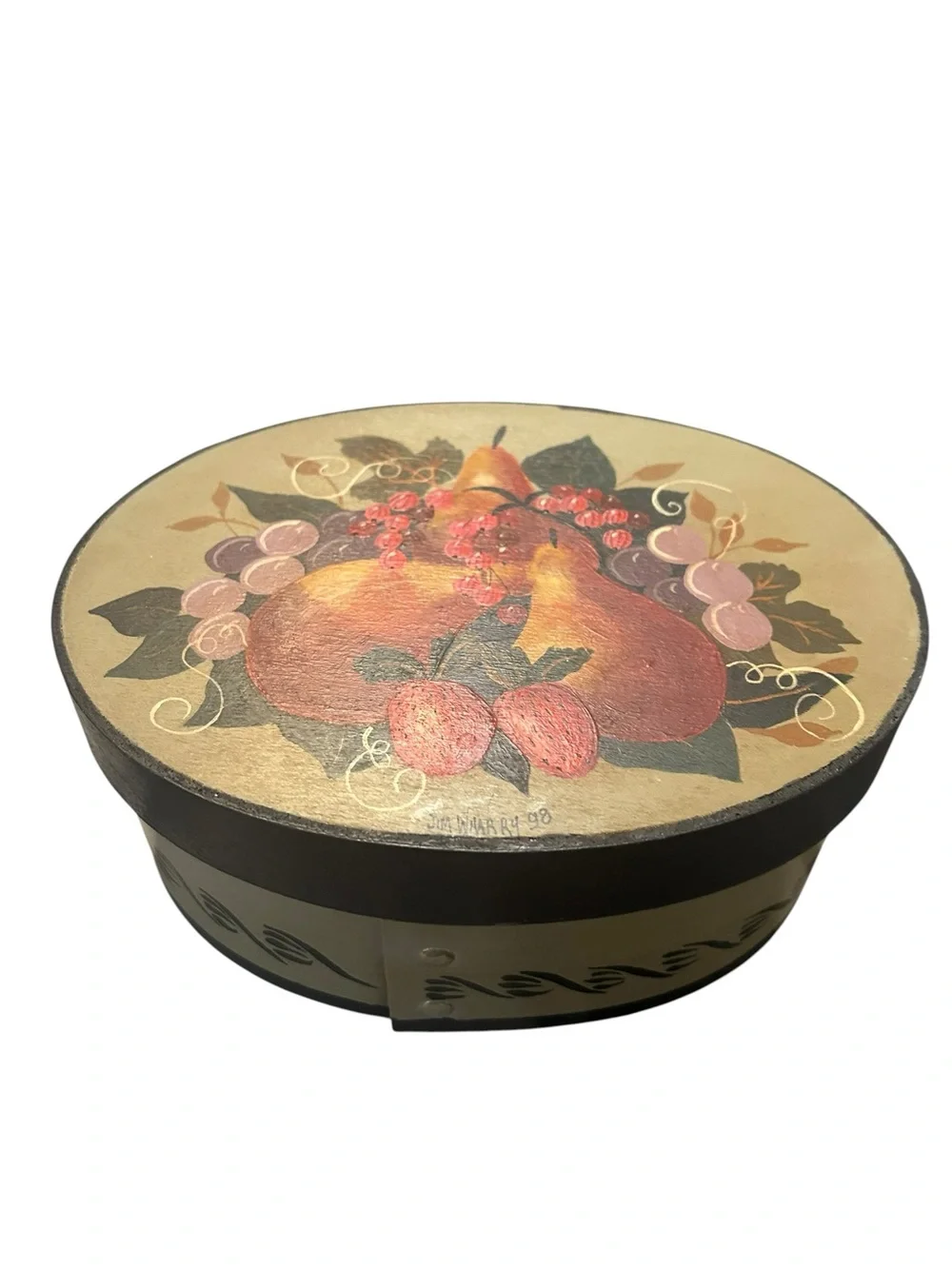 Vintage FOLK ART  signed, dated - HANDPAINTED CHEESE BOX